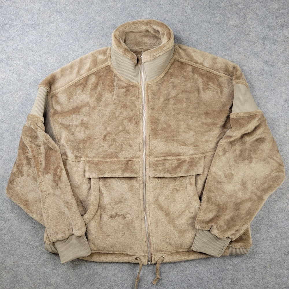 Lush Jacket Womens Medium Beige Fleece Full Zip Collared Pockets Bomber